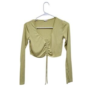 Garage Long Sleeve Ruched Top Center Scrunch Light Lime Green Chartreuse Small
